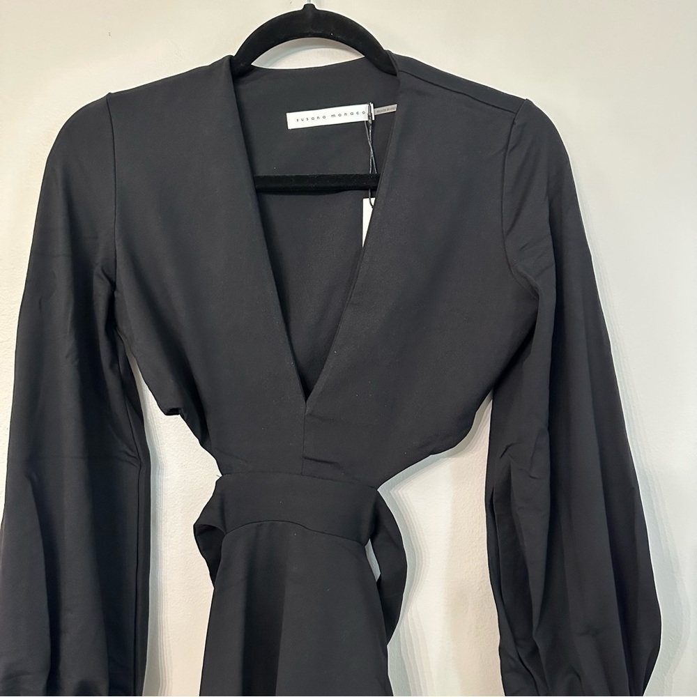 NWT Susana Monaco Black Deep V-Neck Cut out Back Dress Size Small - Picture 7 of 13